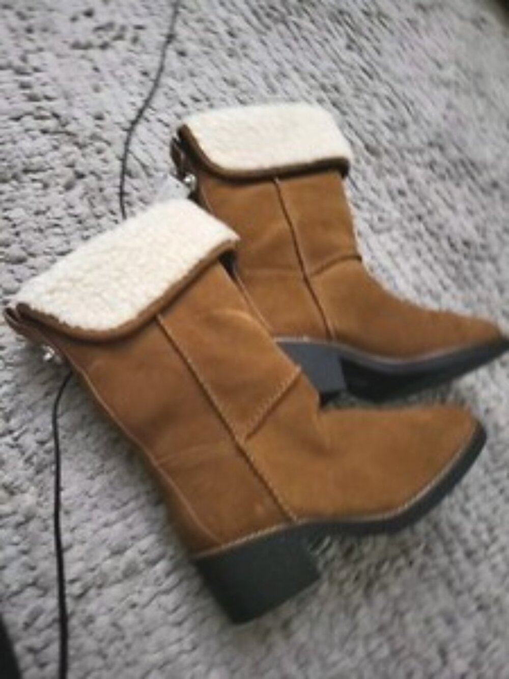 Coach Turnlock Shearling Boots Suede Brown Size 5